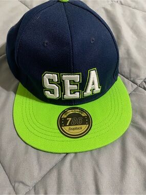 Seahawks Embroidered Navy and Neon Green Snapback Cap